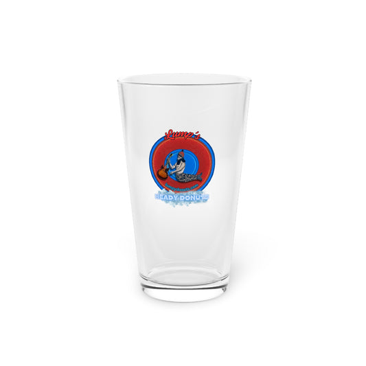 16oz Lumpy Pint Glass - "Lump's Heady Pint w/Logo" - rustic red/blue donut