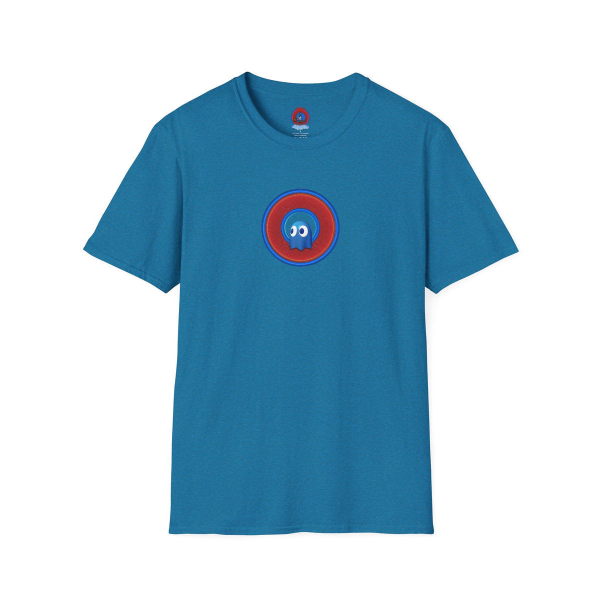 Classic Donut Tee - Unisex Soft-Style - "The Story of the Donut - a Ghostly Good Time" - red/blue rustic donut - variant 1