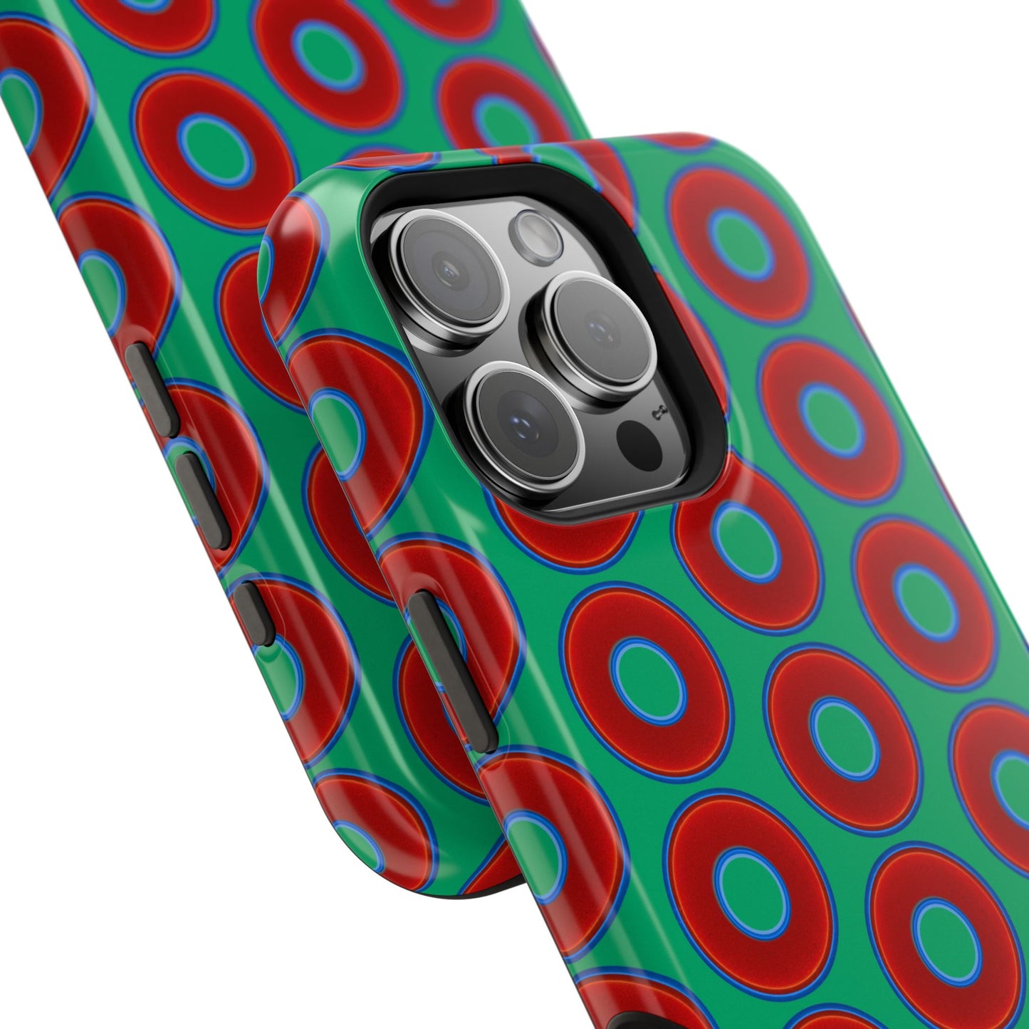 Magnetic Tough Donut Case - red vivid donut print w/jade green background