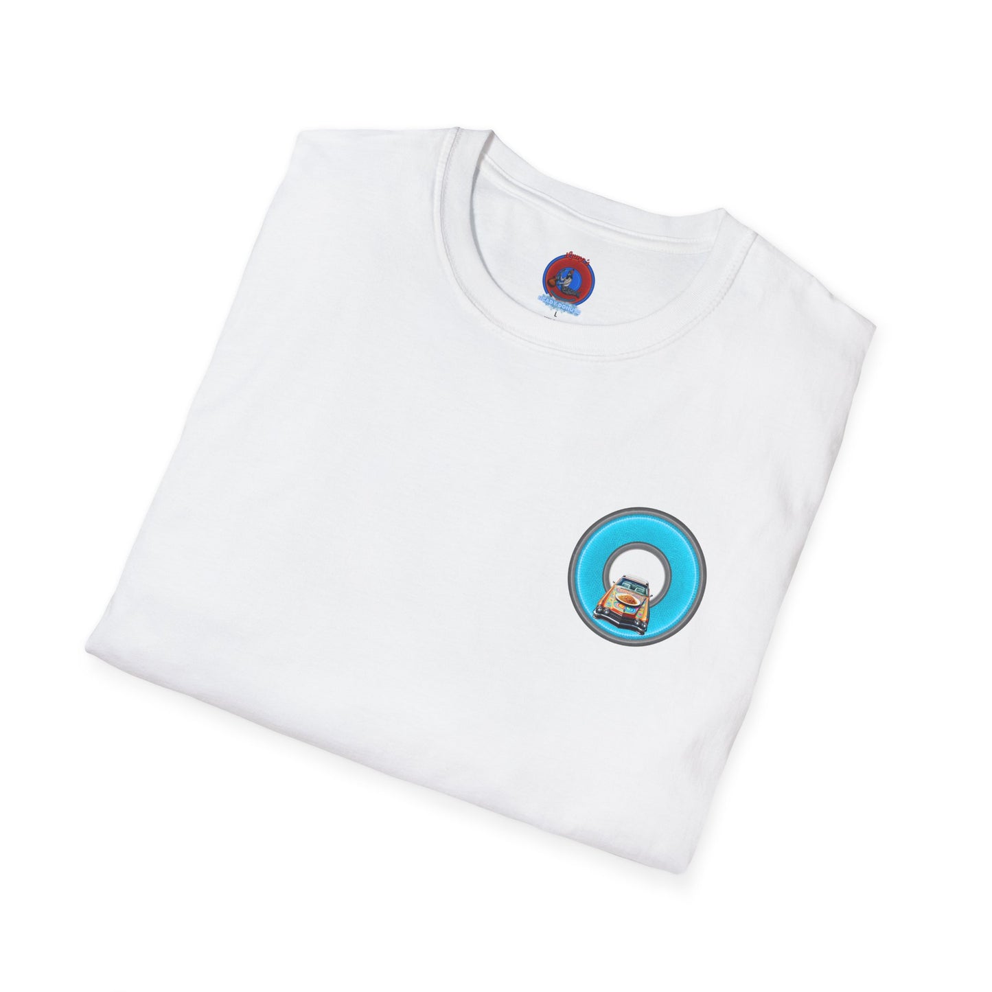 Classic Donut Tee - Unisex Soft-Style - "Cadillac Rainbow Spaghetti Incident" - series 1.0  - variant 3 - blue/gray donut