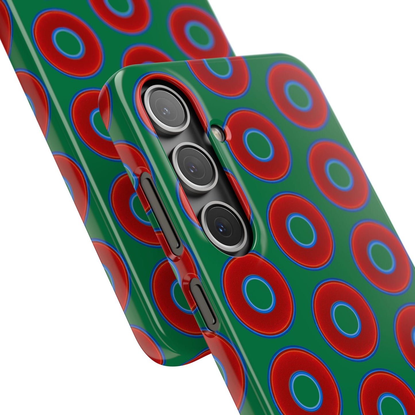 Lumpy Donut Snap Case - red vivid donut print w/green background