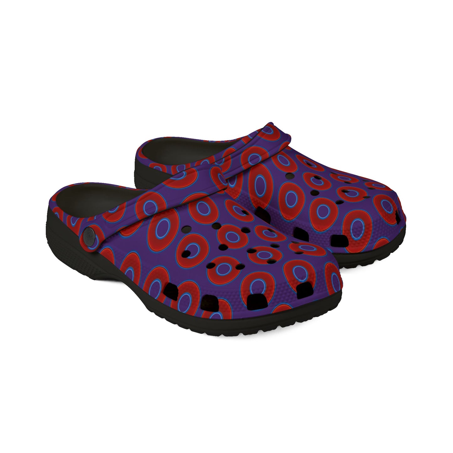Spatchcocks - donut slip-on shoes - vivid red donuts w/dark purple background [unisex]