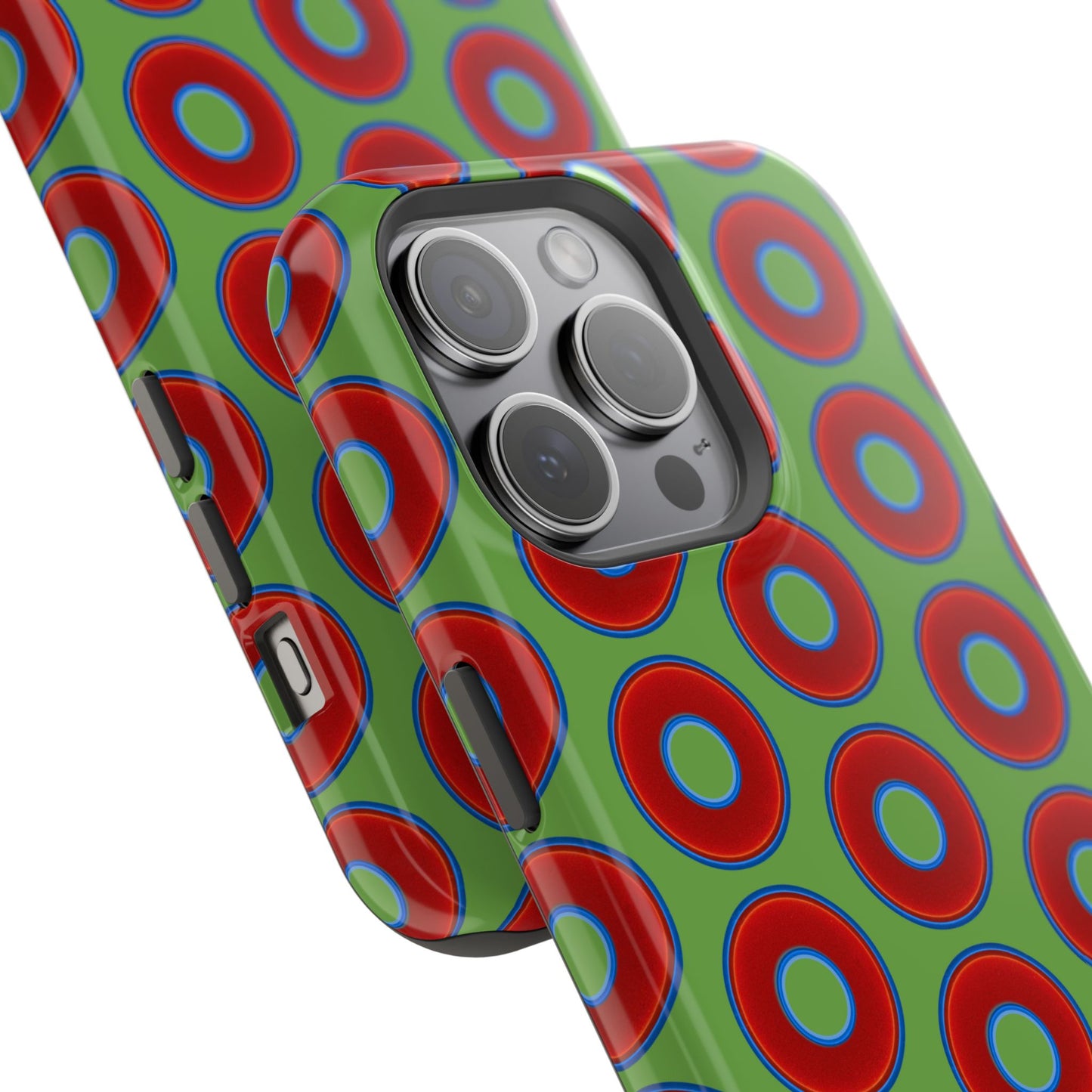 Impact-Resistant Lumpy Donut Case - red vivid donut print w/light green background