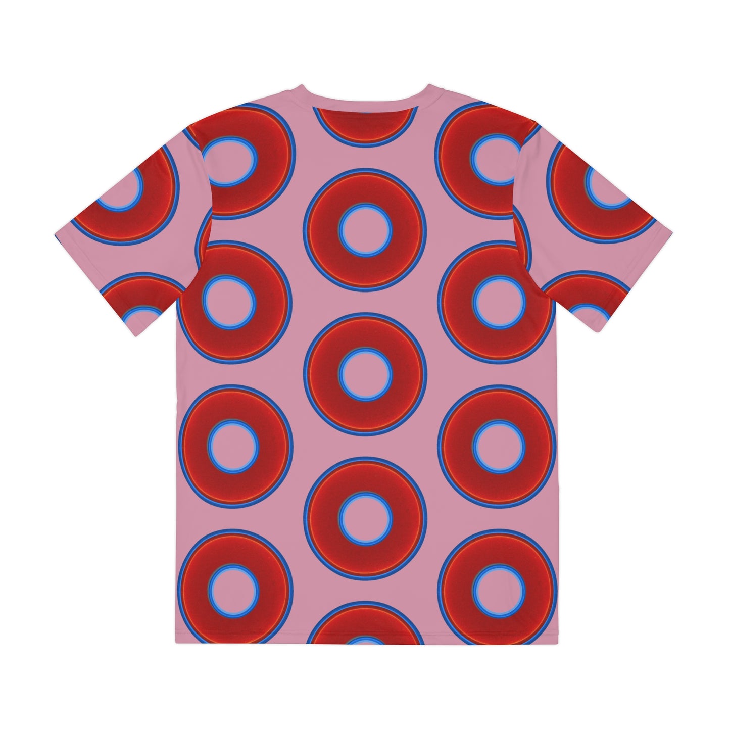 Multi-Beastie Giant Donut AOP Polyester Tee - red vivid donut print w/pale magenta background