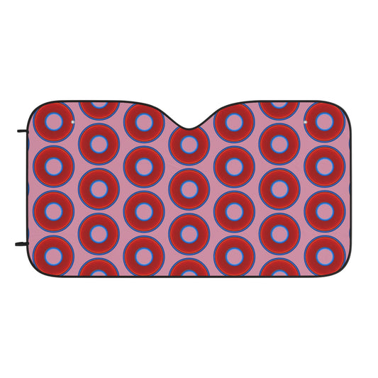 Automotive Donut Sun Shade - red vivid donuts w/pale magenta background