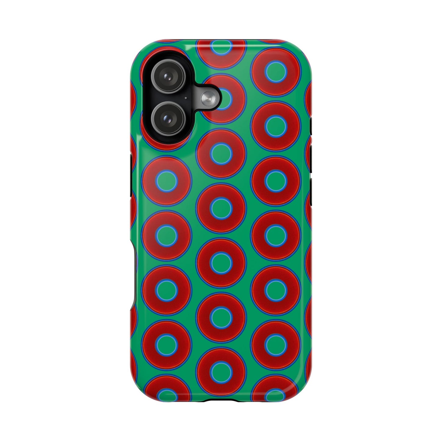 Magnetic Tough Donut Case - red vivid donut print w/jade green background