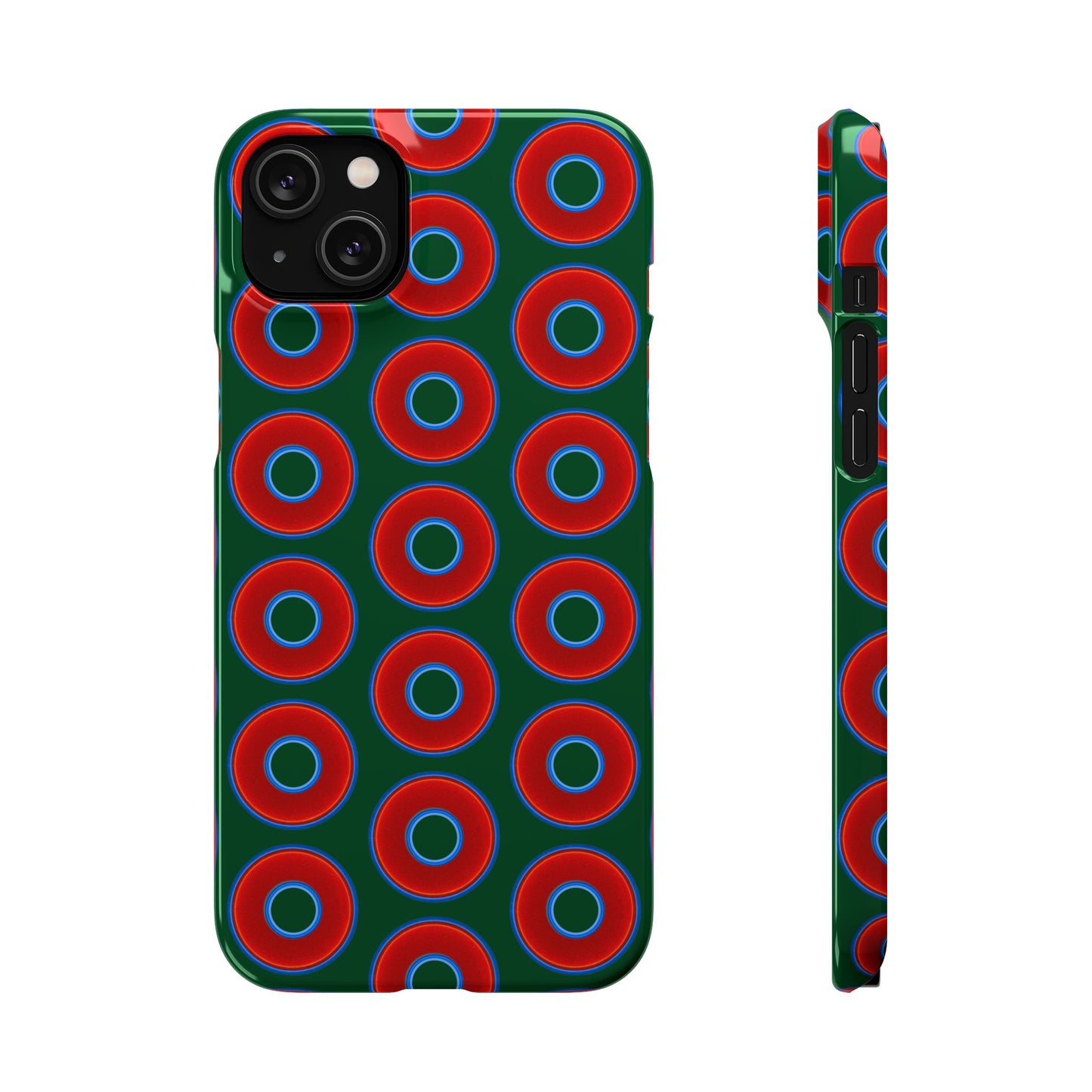 Lumpy Donut Snap Case - red vivid donut print w/deep pond green background