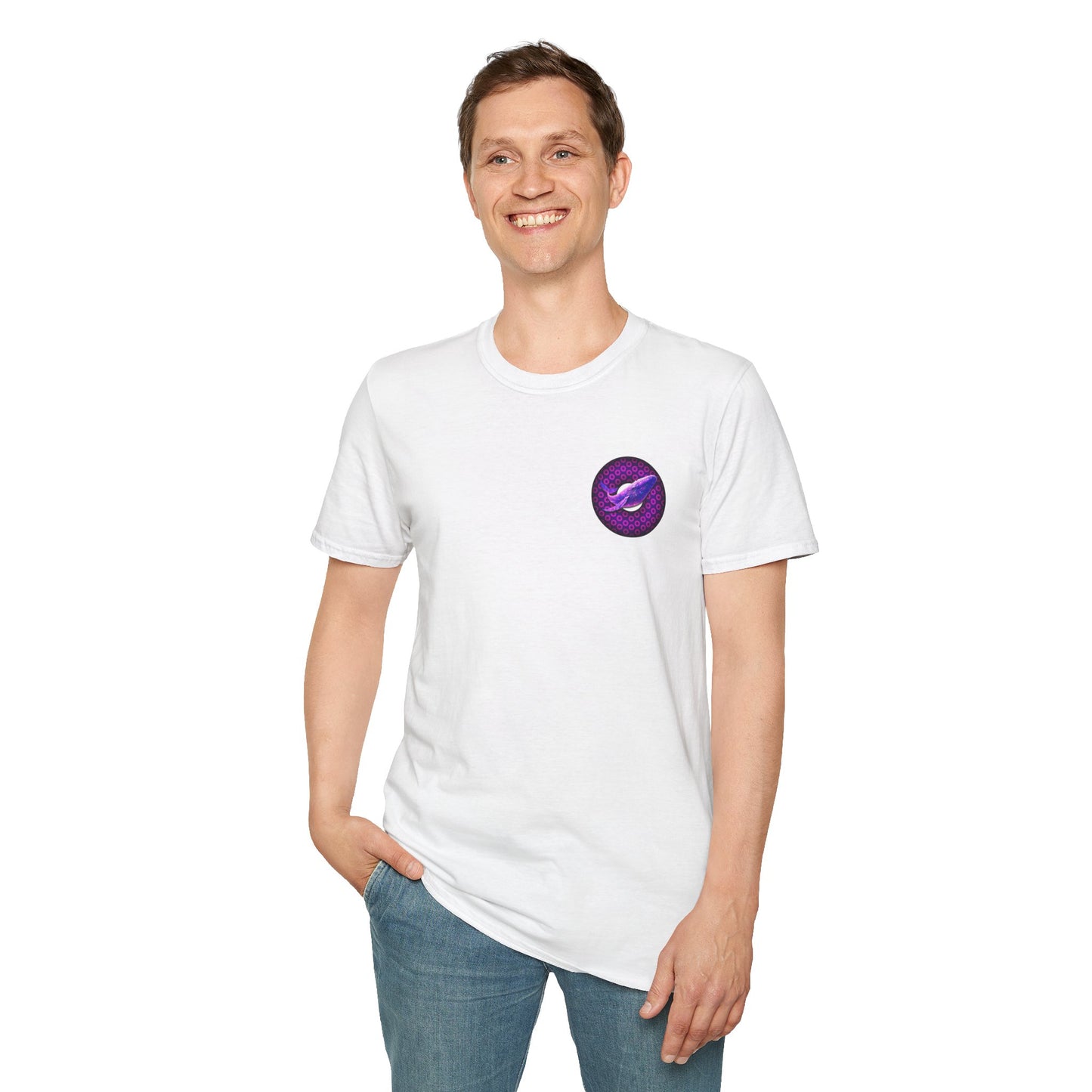 Classic Donut Tee - Unisex Soft-Style - "A Purple Humpback Whale of a Good Time" - variant 1 - purple paradoxical donut