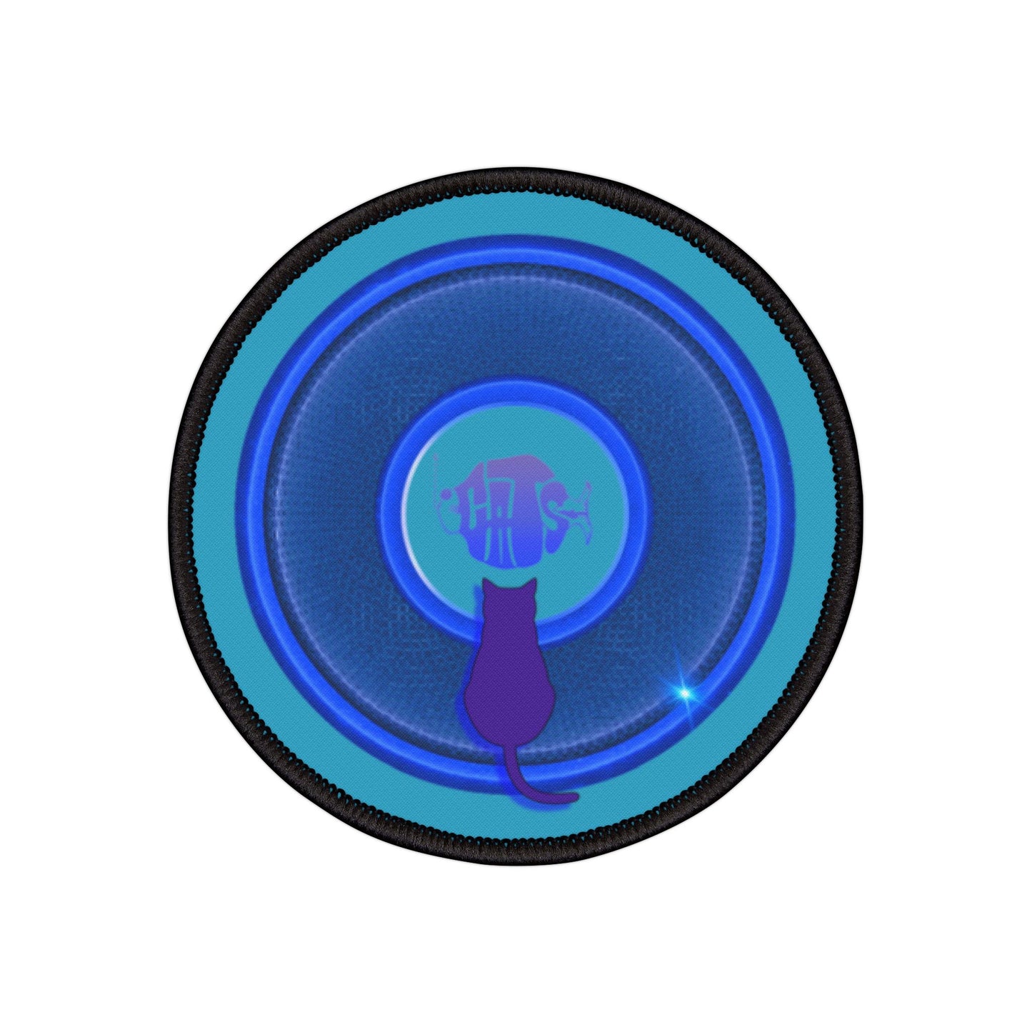 Iron-On Donut Patch - "My Pet Cat's Donut Patch" - rustic blue/light blue donut - variant 1