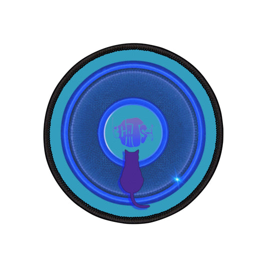 Iron-On Donut Patch - "My Pet Cat's Donut Patch" - rustic blue/light blue donut - variant 1