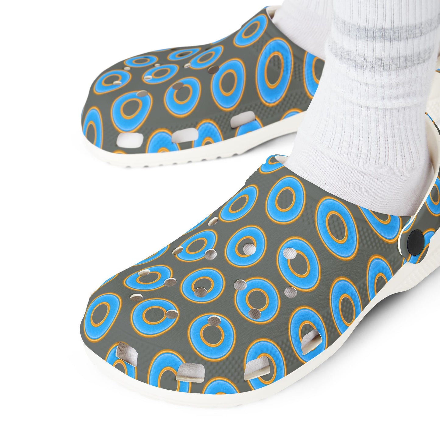 Spatchcocks - donut slip-on shoes - light blue rustic donuts w/dark gray background [unisex]