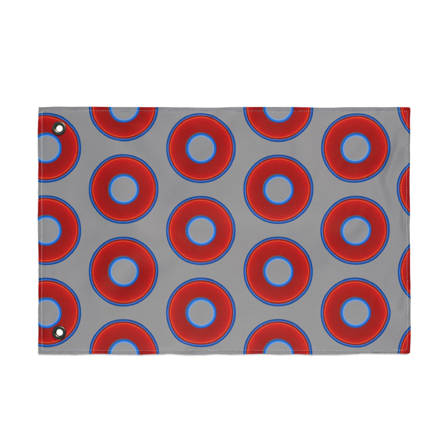 Lumpy Flagpole Sitters - Donut Flags [12" x 18"] - red vivid donut print w/gray background