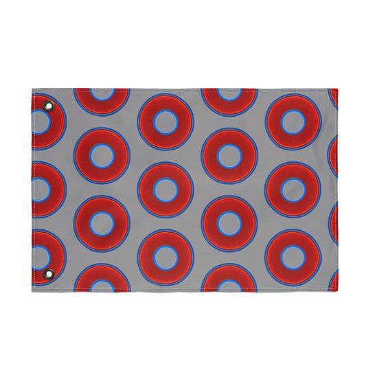 Lumpy Flagpole Sitters - Donut Flags [12" x 18"] - red vivid donut print w/gray background