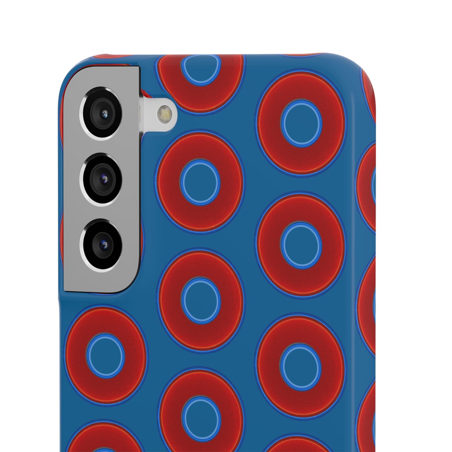 Lumpy Donut Snap Case - red vivid donut print w/wavy navy blue background