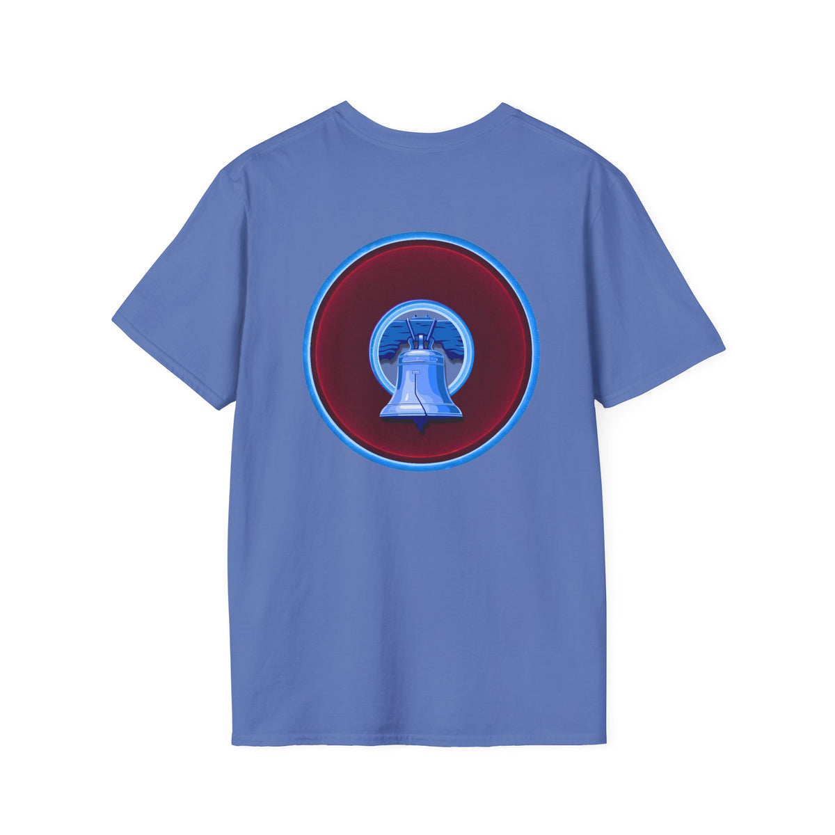 Classic Donut Tee - Unisex Soft-Style - "Brotherly Donuts Jawn" - vivid dark purple-red/light blue donut