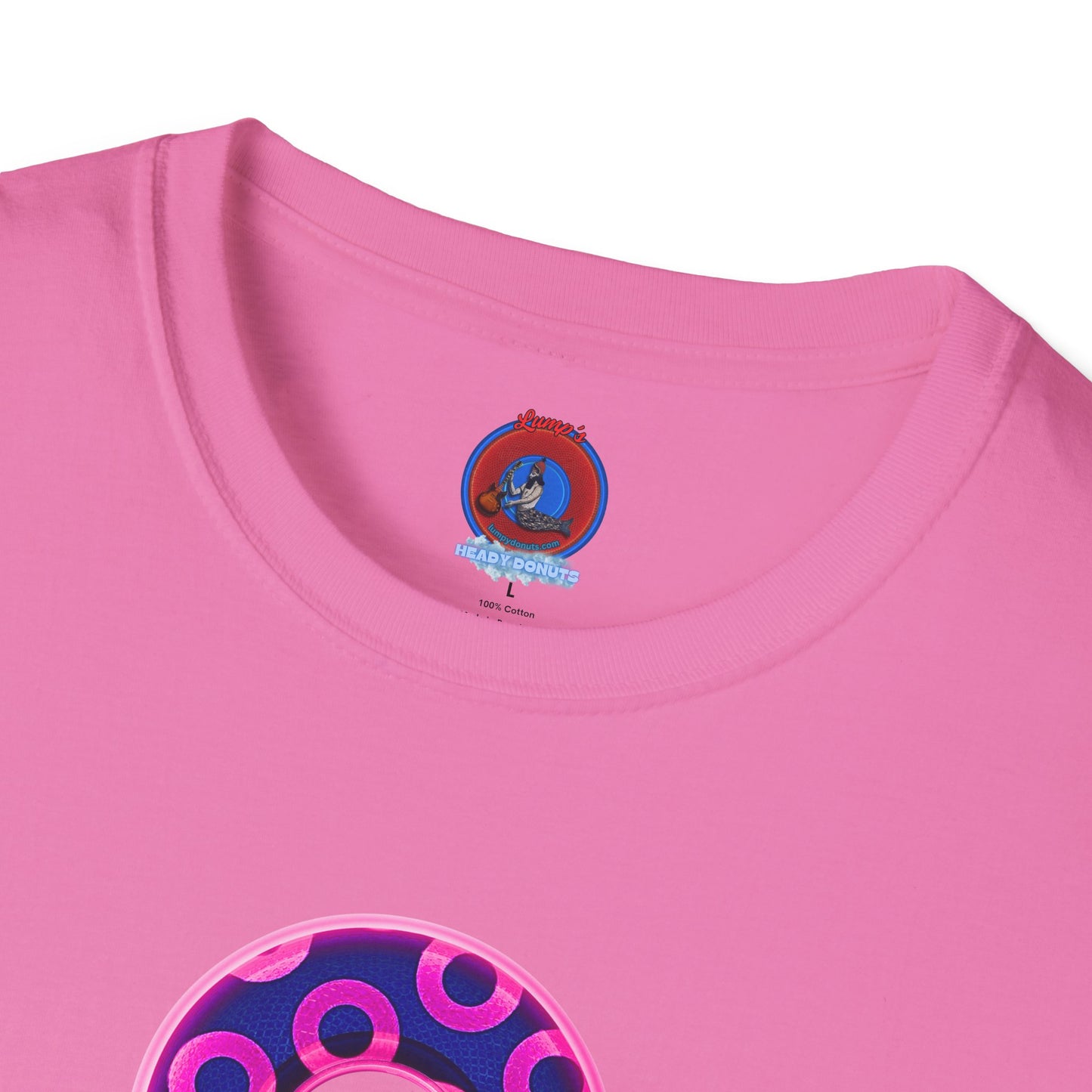 Plain Donuts/Unisex Soft-Style - "Plain Rustic Paradoxical Donuts" - hot pink/dark blue donuts
