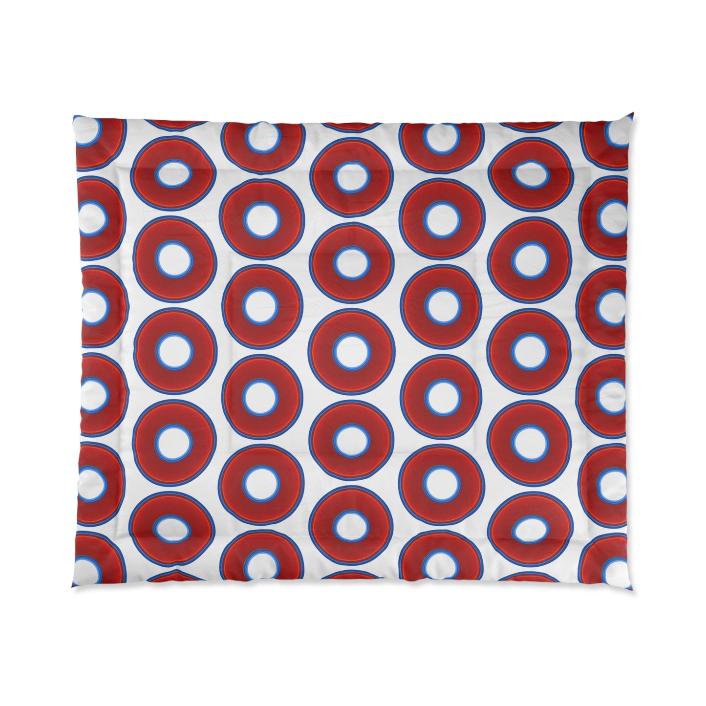 The Very Lumpy Comforter - vivid red donuts w/white background