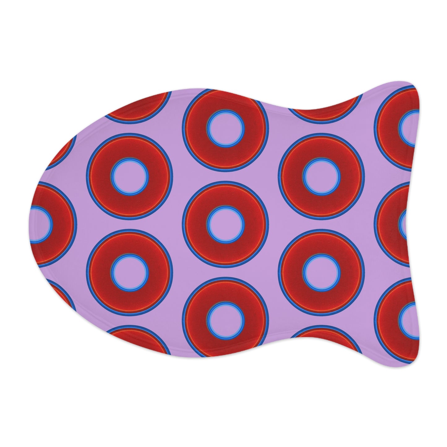 Wendy's Lumpy Pet Feed Mat - vivid red donuts w/wisteria purple background