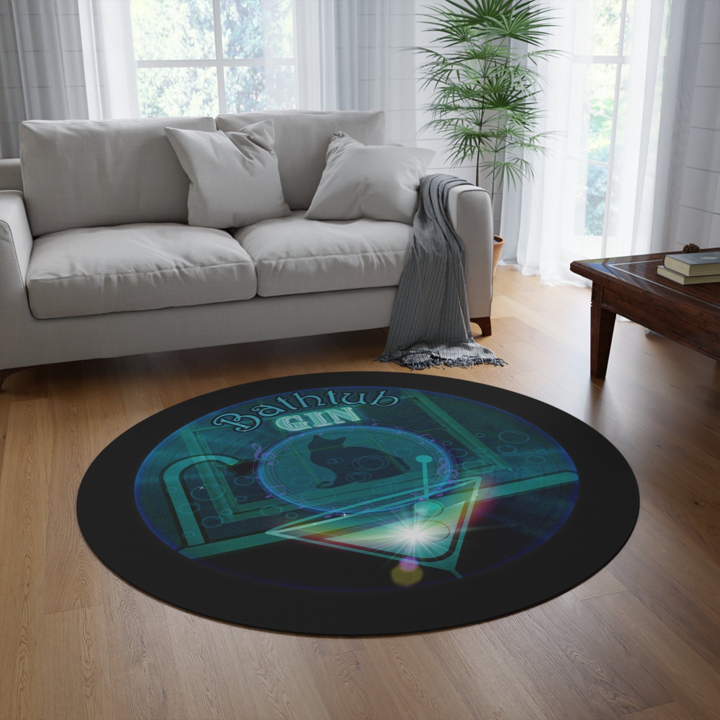 Round Room - 5 ft x 5 ft Lumpy Donut Rug - "Wendy's Preferred Donut Rug" - vivid dark teal/blue tube donut w/black background