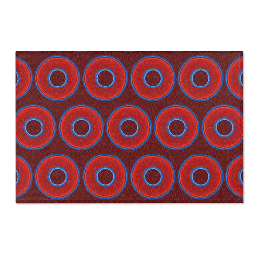 Lumpy Donut Print Rug - choice of 3 sizes - vivid red donut print w/dark red background