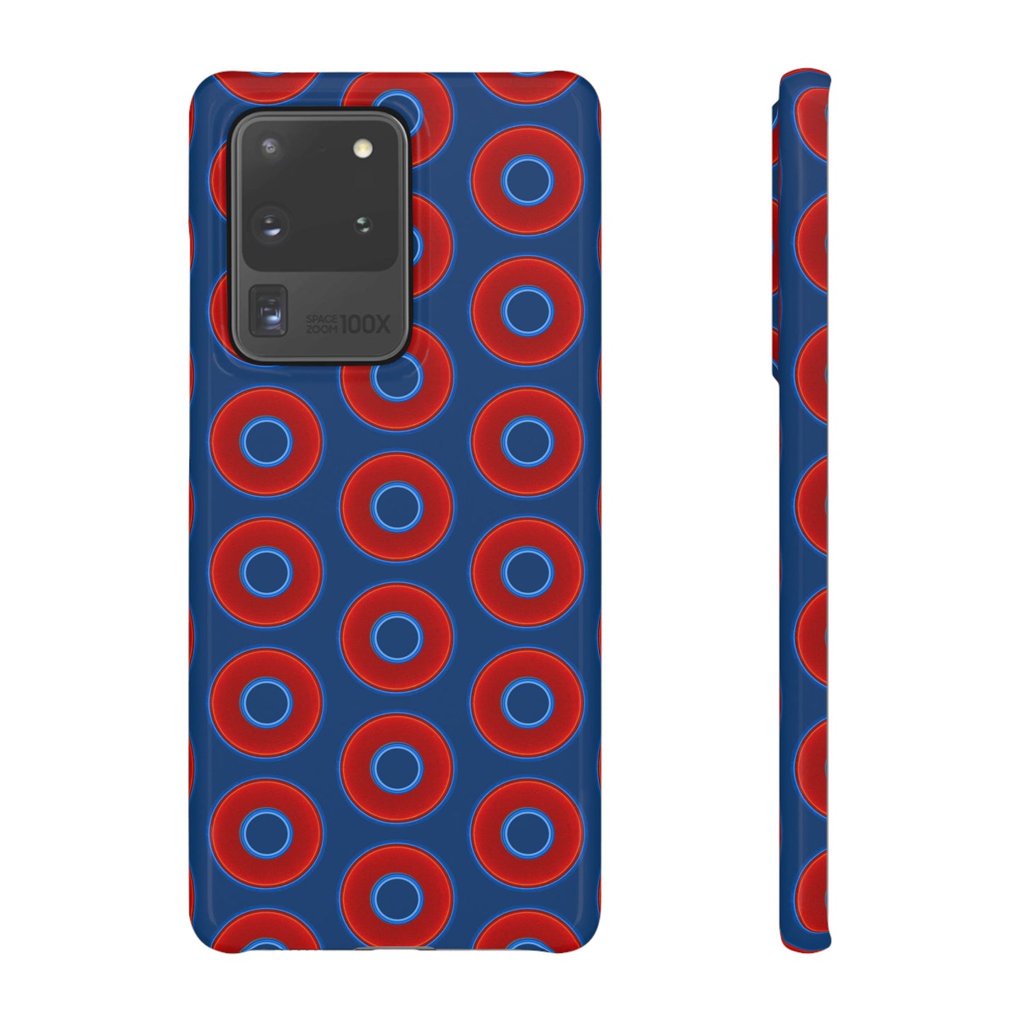 Lumpy Donut Snap Case - red vivid donut print w/Atlantic navy blue background