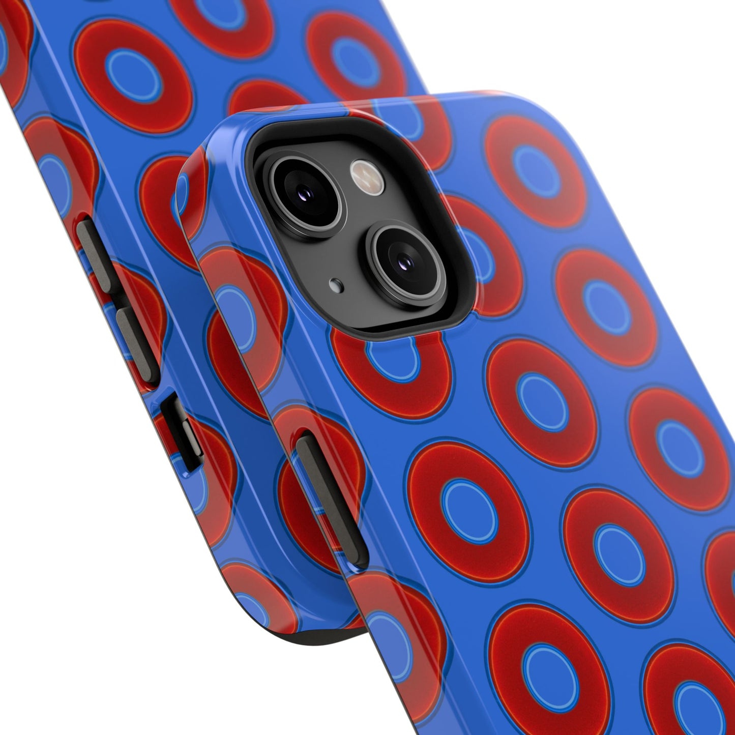 Impact-Resistant Lumpy Donut Case - red vivid donut print w/medium royal blue background