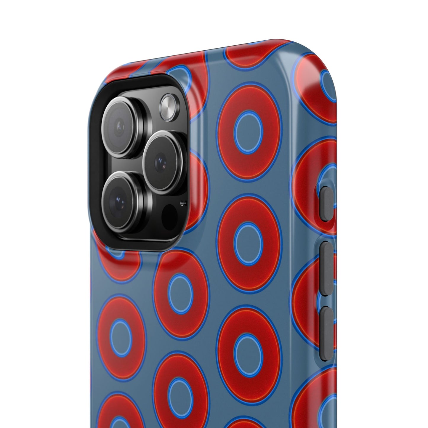 Impact-Resistant Lumpy Donut Case - red vivid donut print w/steel blue background