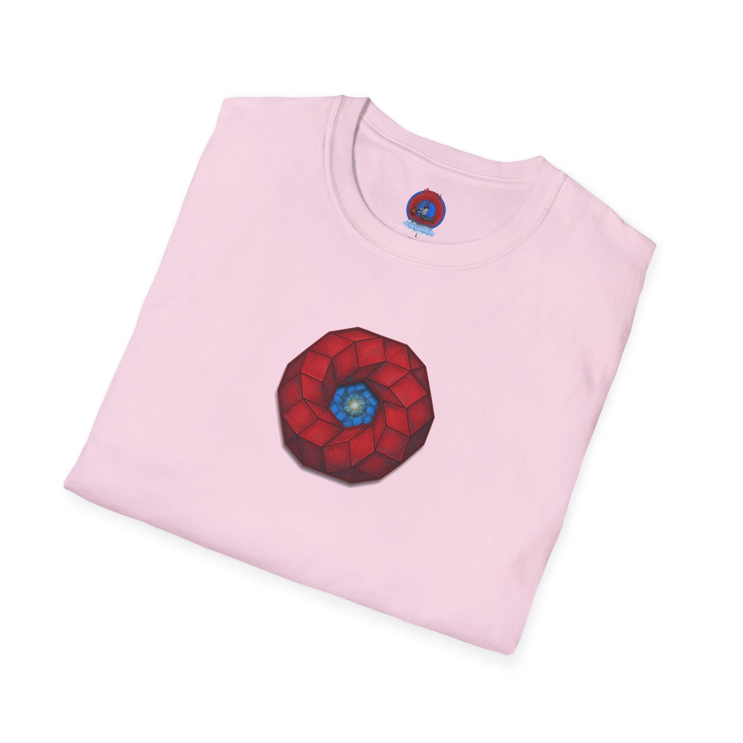 Classic Donut Tee - Unisex Soft-Style - "The 9th Donut" - rustic red/blue cubed donut - variant 1
