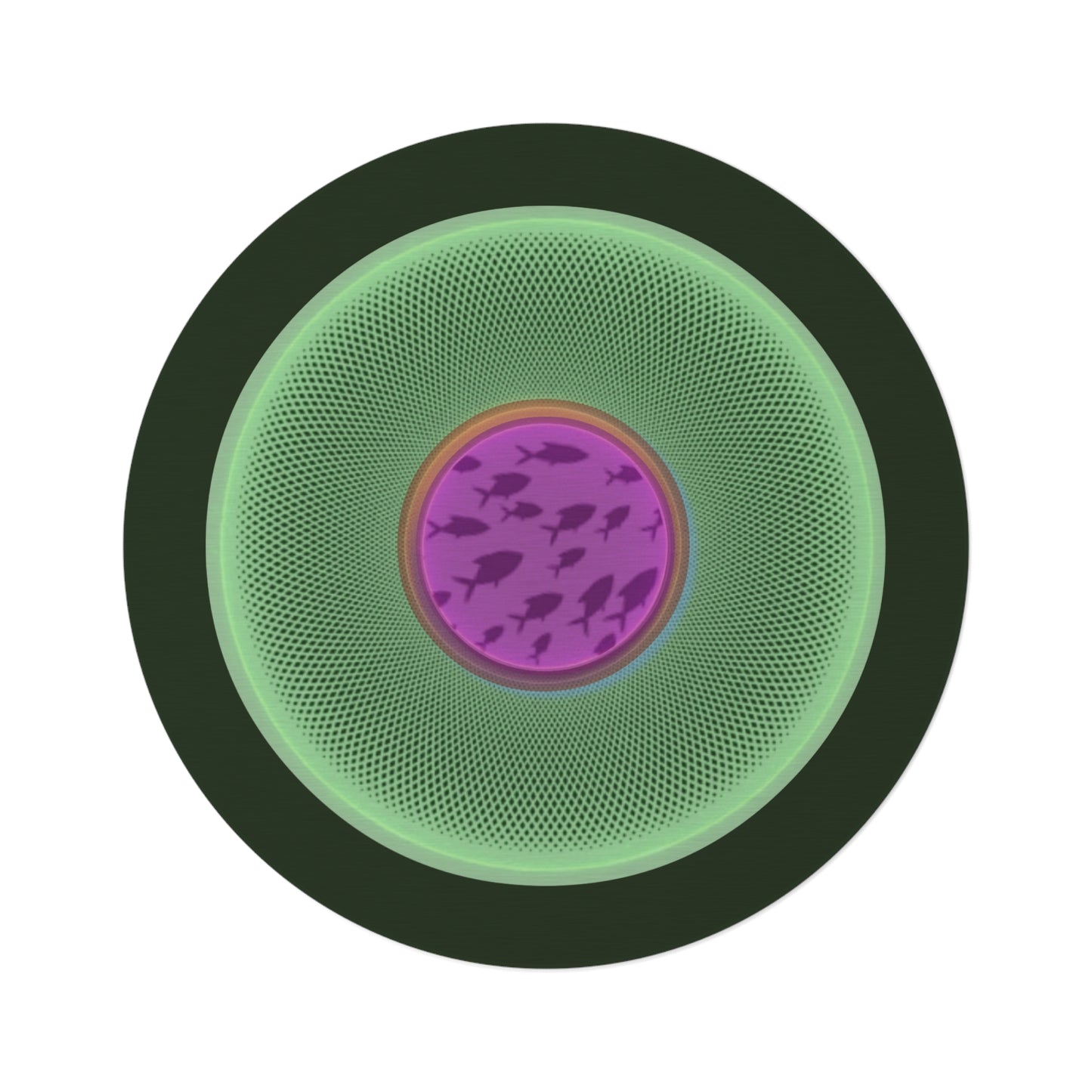 Round Room - 5 ft x 5 ft Lumpy Donut Rug - "Swimming by this Rug" - light green/magenta phatty donut w/black background - variant 3