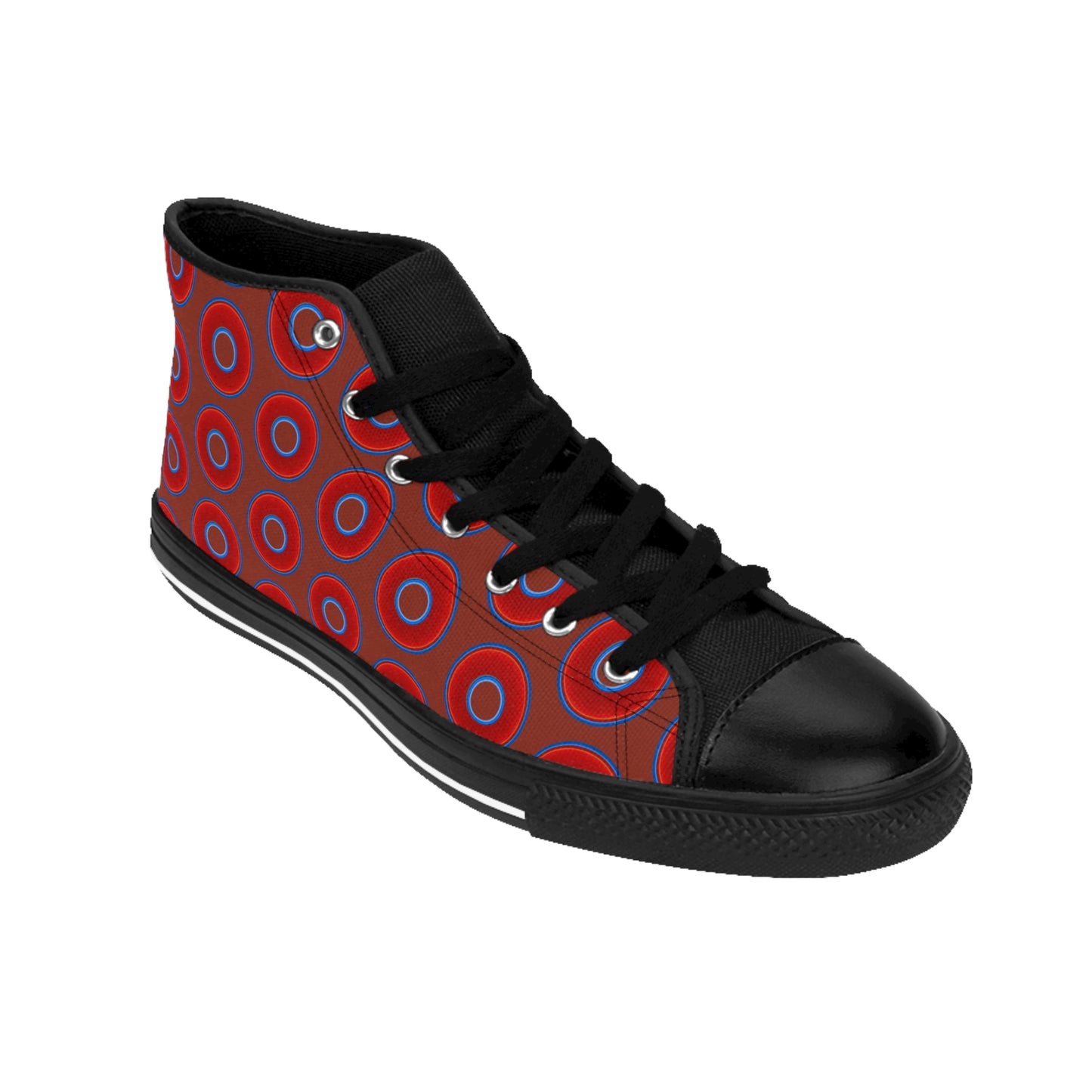 Men's Cushiony Convectors - High Tops - red vivid donuts w/burnt umber background
