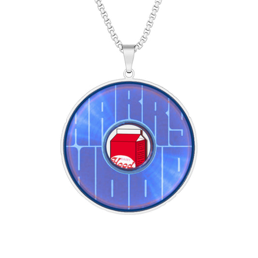 Lump's Heady Donut Necklace - 1" x 1" Stainless Steel Pendant - "Harry's Preferred Donut Pendant" - vivid blue/red reflective donut - w/milk - variant 3