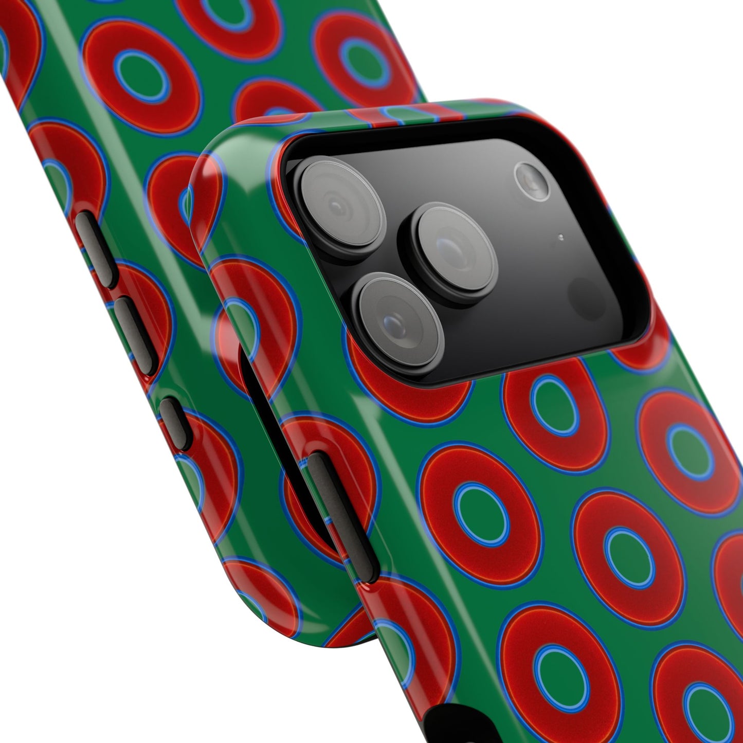 Impact-Resistant Lumpy Donut Case - red vivid donut print w/green background