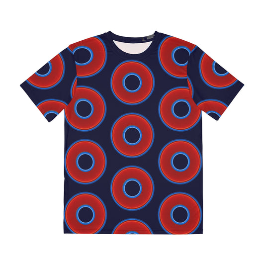 Multi-Beastie Giant Donut AOP Polyester Tee - red vivid donut print w/midnight blue background