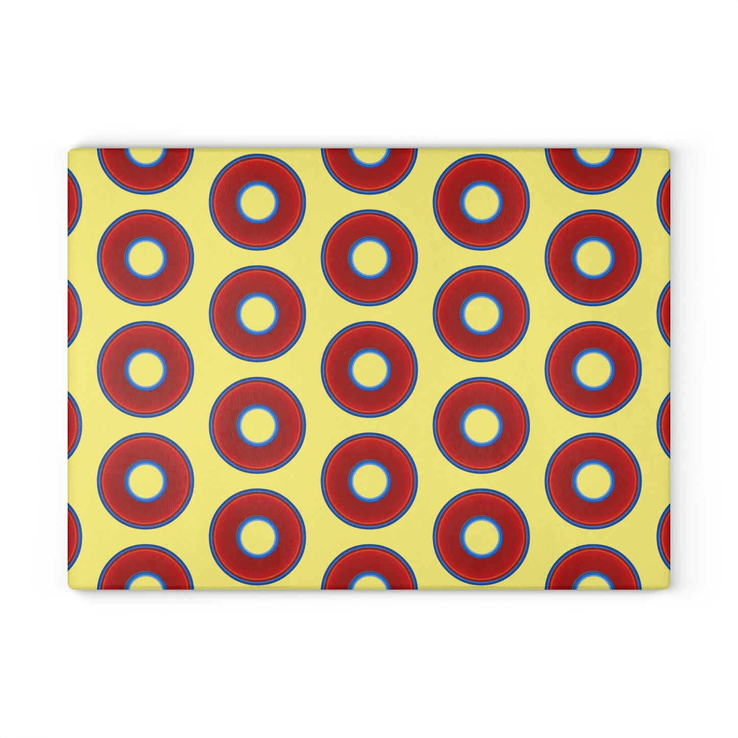 My Friend's Cutting Board - vivid red donuts w/yellow background