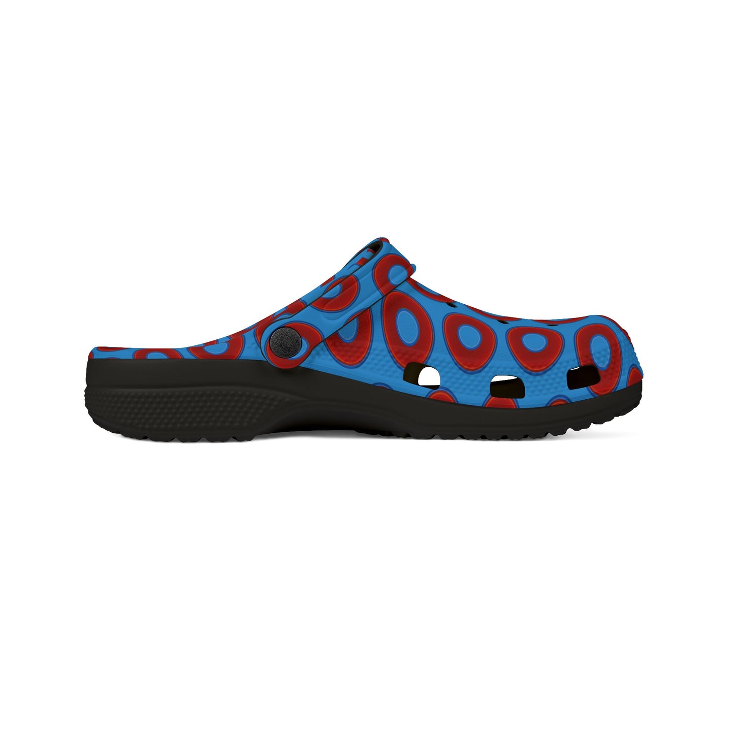 Spatchcocks - donut slip-on shoes - vivid red donuts w/sky royal blue background [unisex]