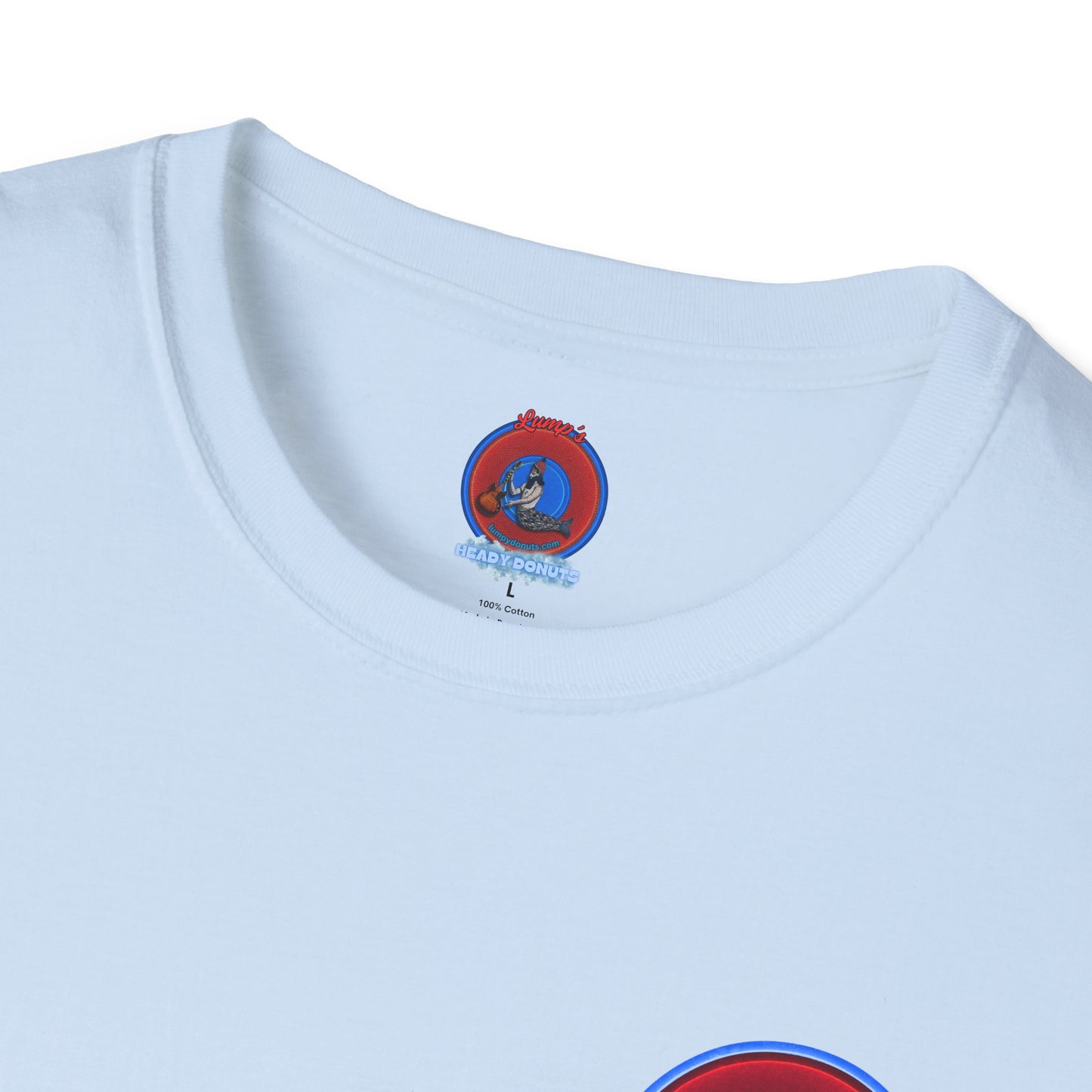 Classic Donut Tee - Unisex Soft-Style - "I am 10% Hydrogen Tee" - vivid red/light blue donut