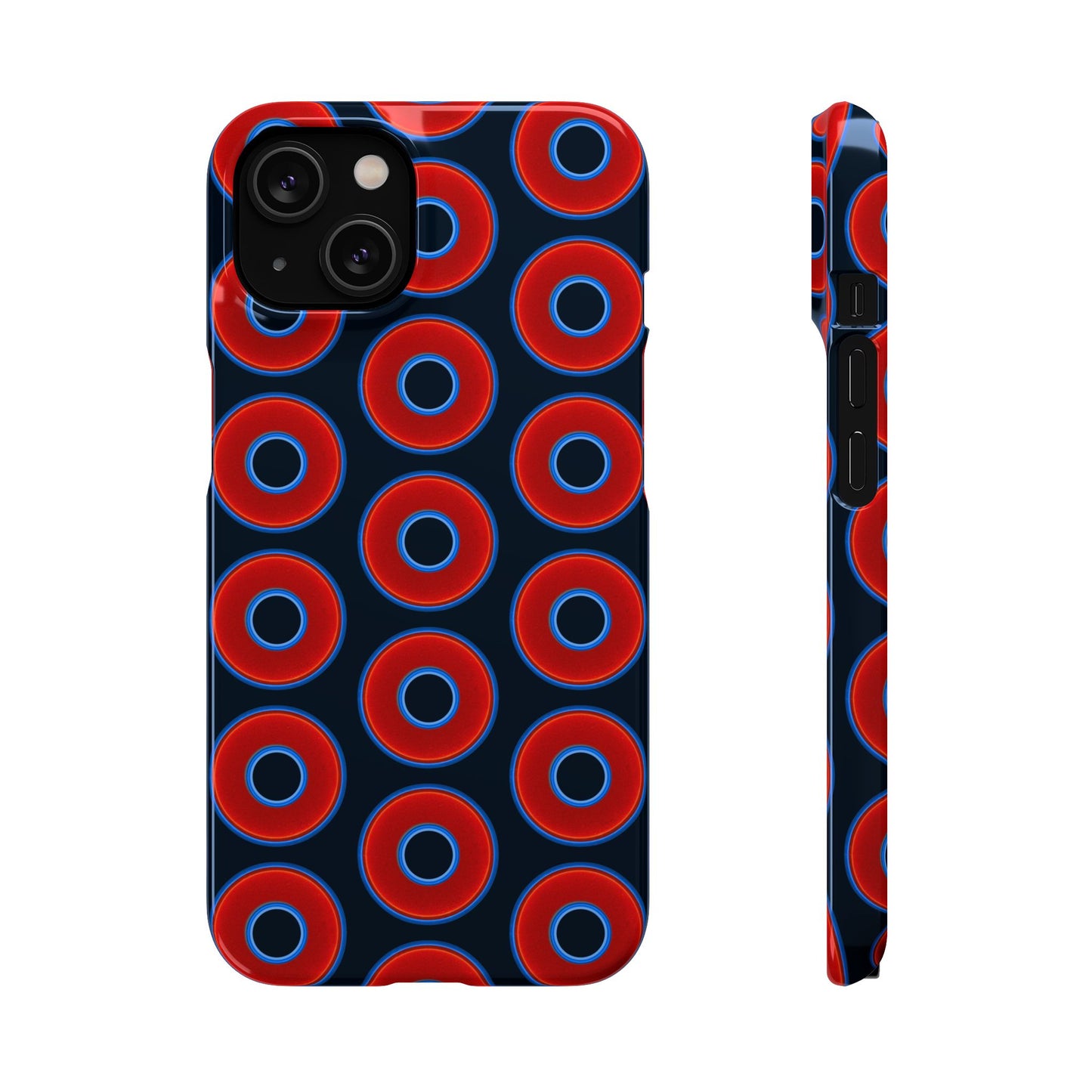 Lumpy Donut Snap Case - red vivid donut print w/blue charcoal background