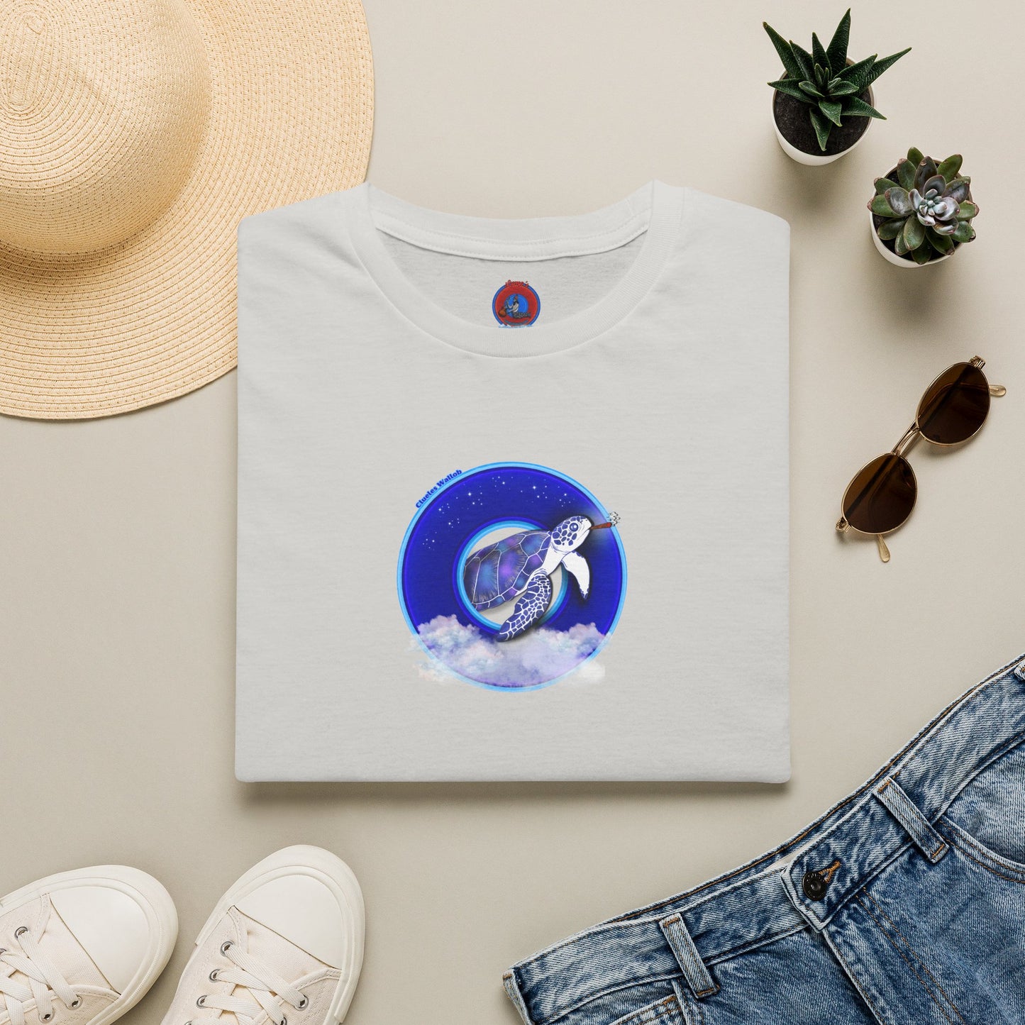 Classic Donut Tee - Unisex Soft-Style - "Clueless Wallob's Donuts" - vivid blue sky donut
