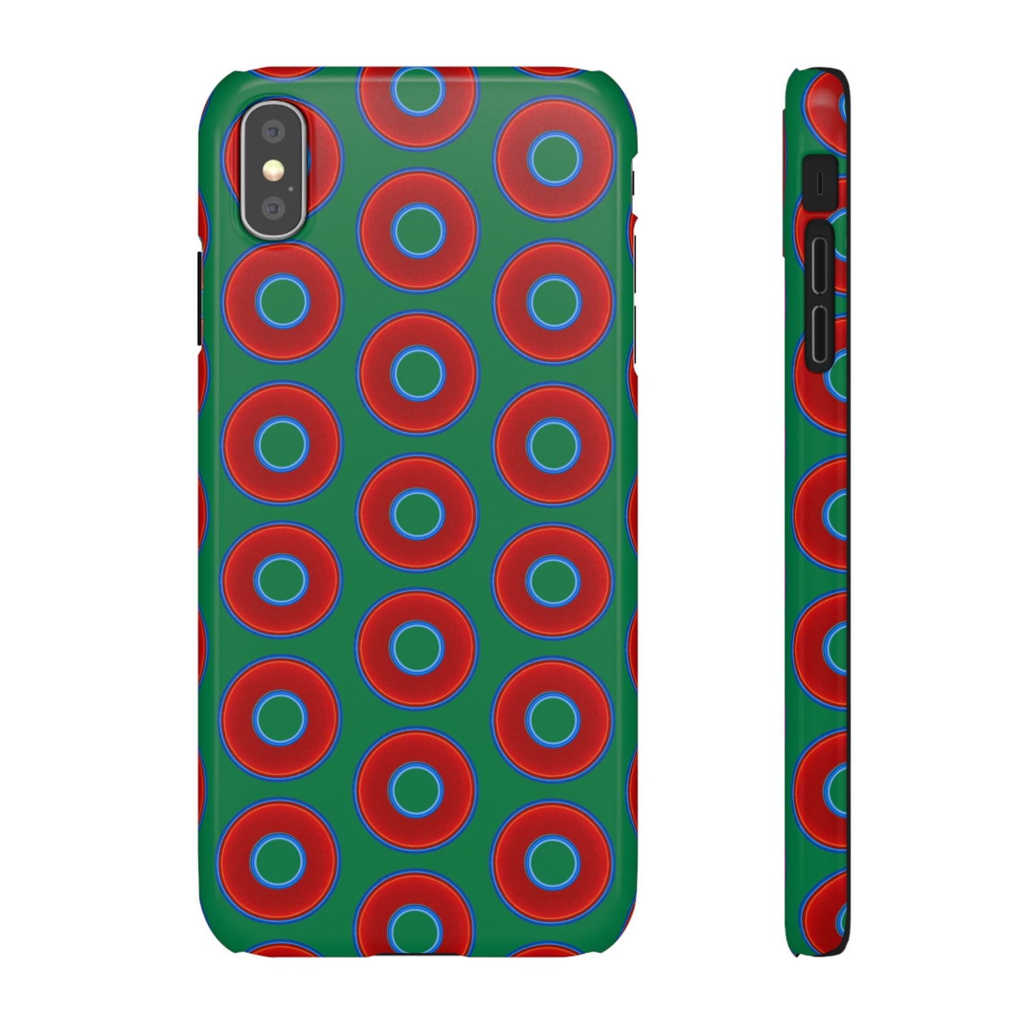 Lumpy Donut Snap Case - red vivid donut print w/green background