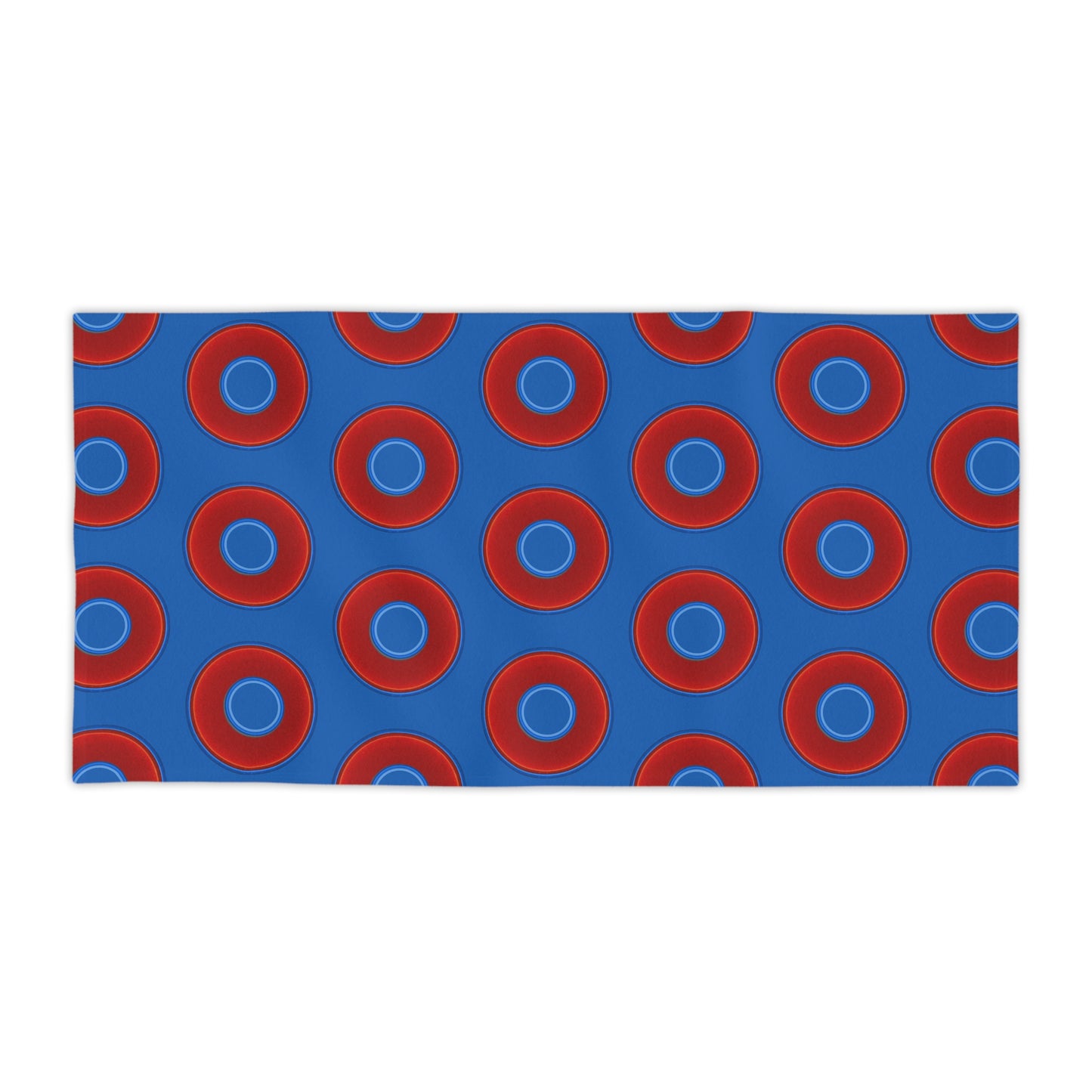 Lumpy Donut Towels - vivid red donuts w/dark royal blue background