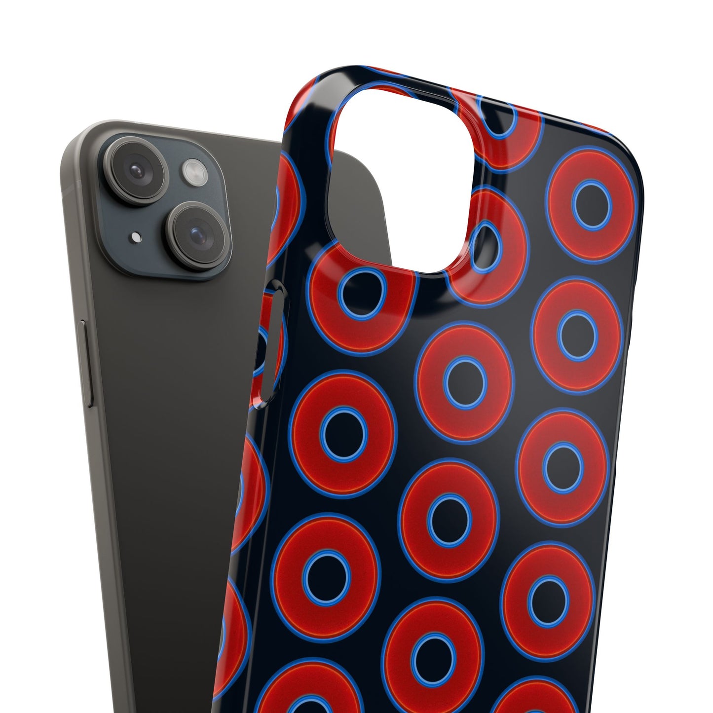 Lumpy Donut Snap Case - red vivid donut print w/blue charcoal background