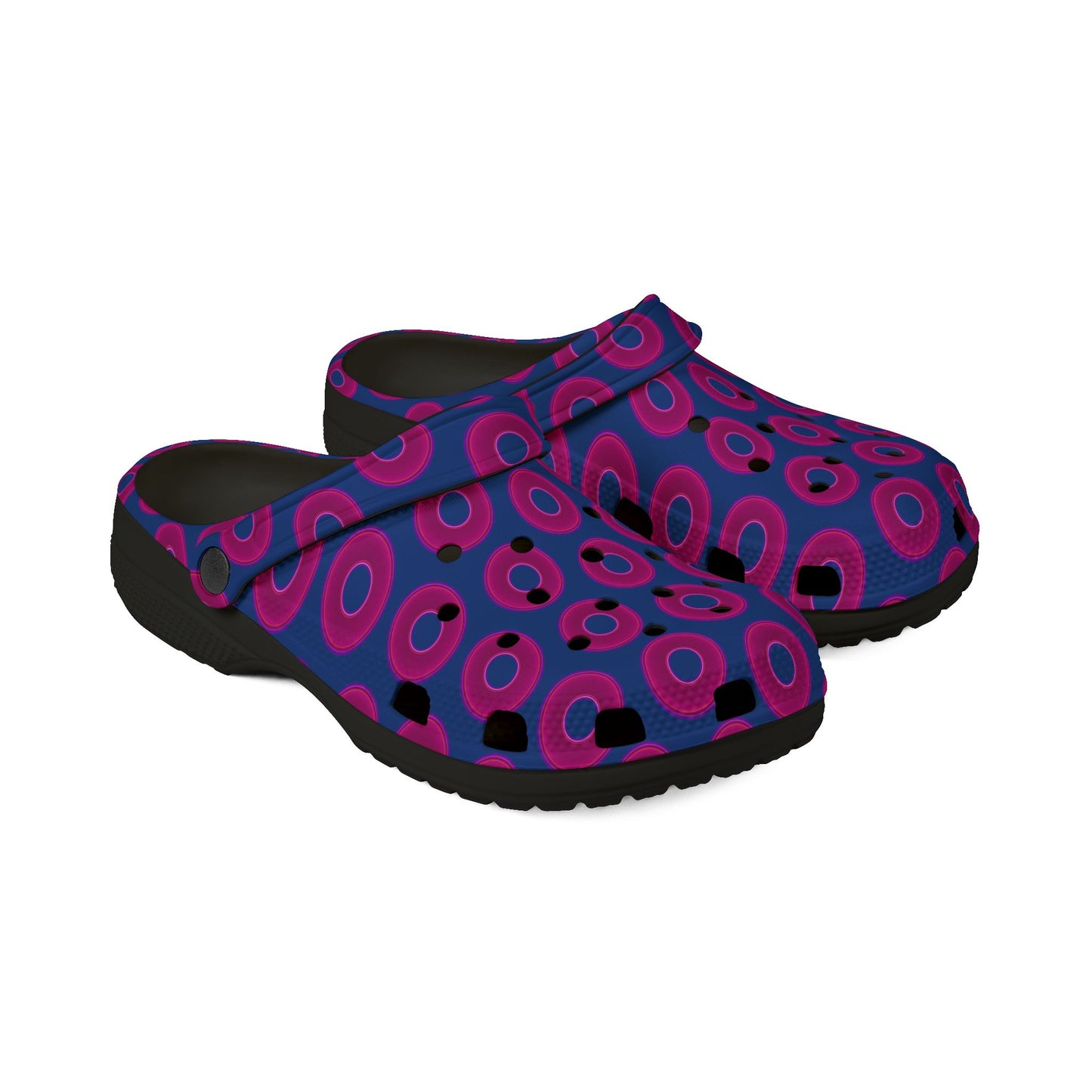 Spatchcocks - donut slip-on shoes - vivid magenta donuts w/dark blue background [unisex]