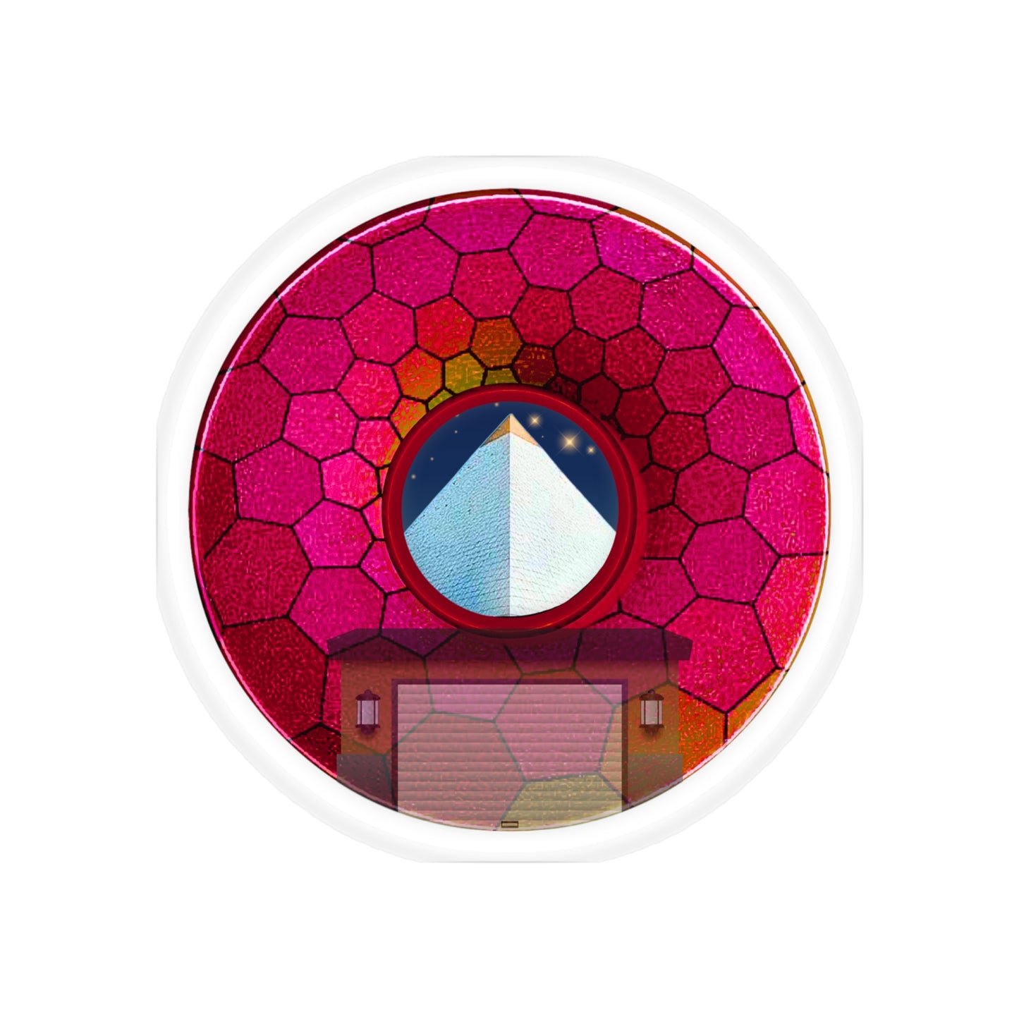 Donut Bumper/Outdoor Sticker - "Limestone Donuts so Large" - series 1.0 - variant 8 - magenta hexadonut w/garage - [Die-Cut] 6"x 6"