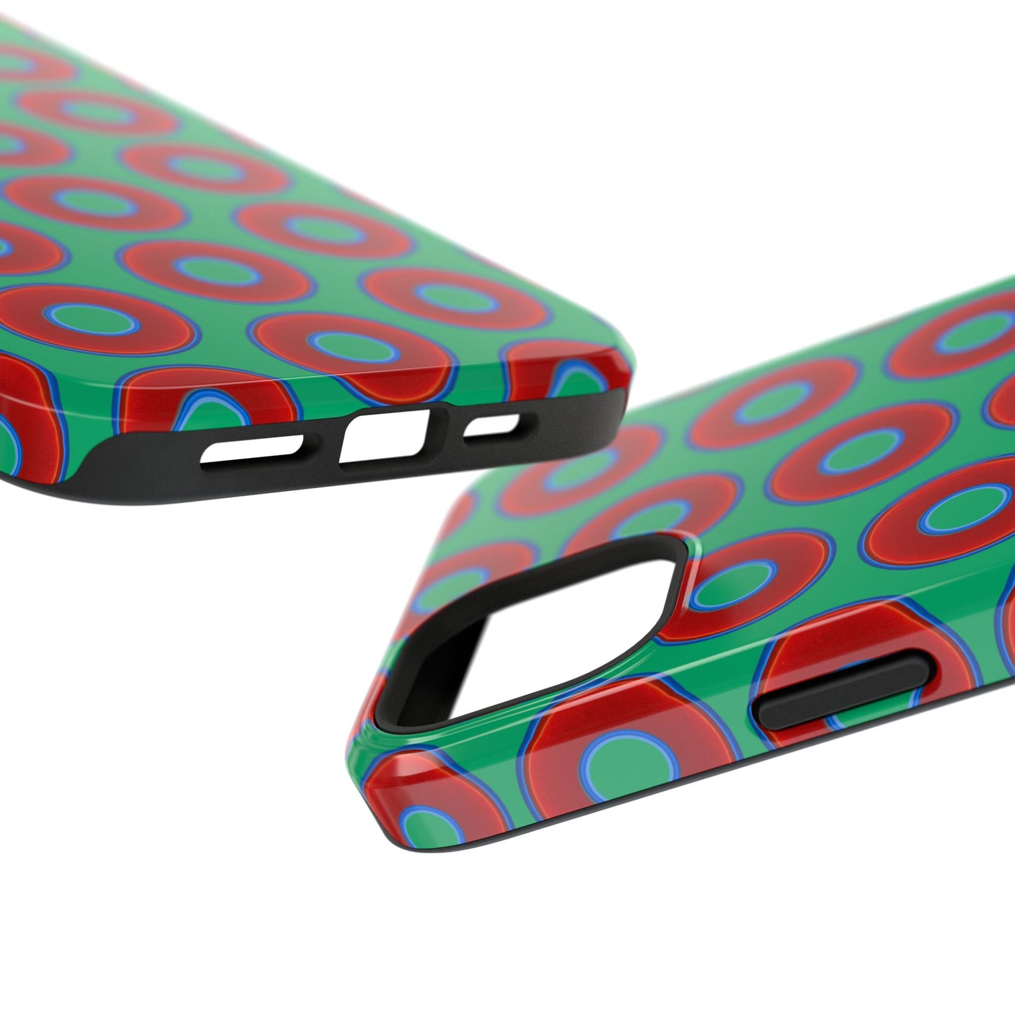 Impact-Resistant Lumpy Donut Case - red vivid donut print w/jade green background