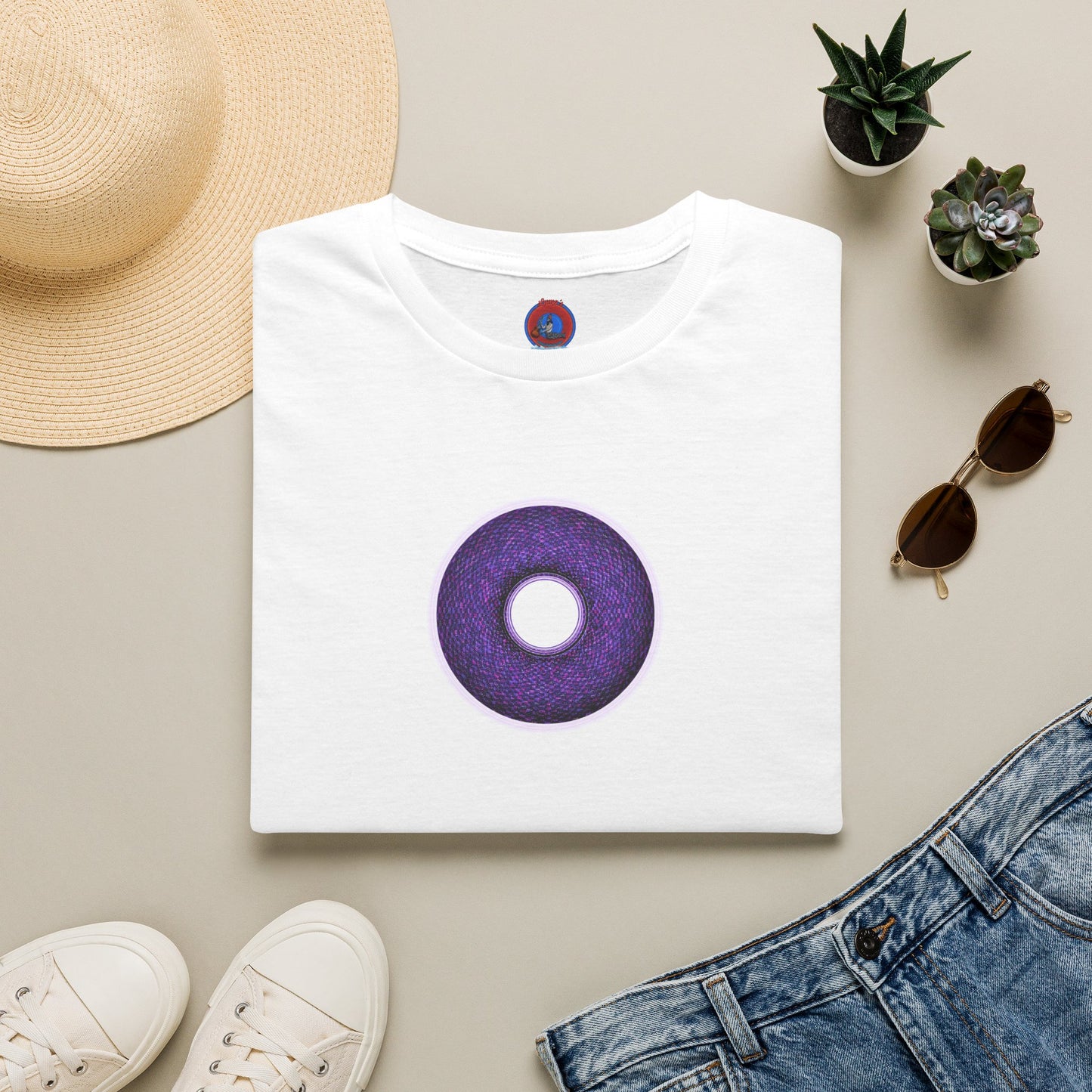 Classic Donut Tee - Unisex Soft-Style - "Plain Pixilated Donut' - purple/light purple pixilated afterglow donut
