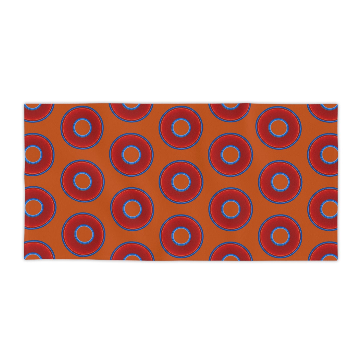 Lumpy Donut Towels - vivid red donuts w/dark orange background