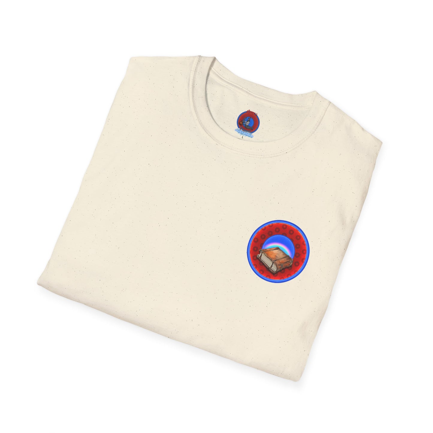 Classic Donut Tee - Unisex Soft-Style - "Read the F'ing Donut Book" - paradoxical widemouthed red/blue donut - variant 2