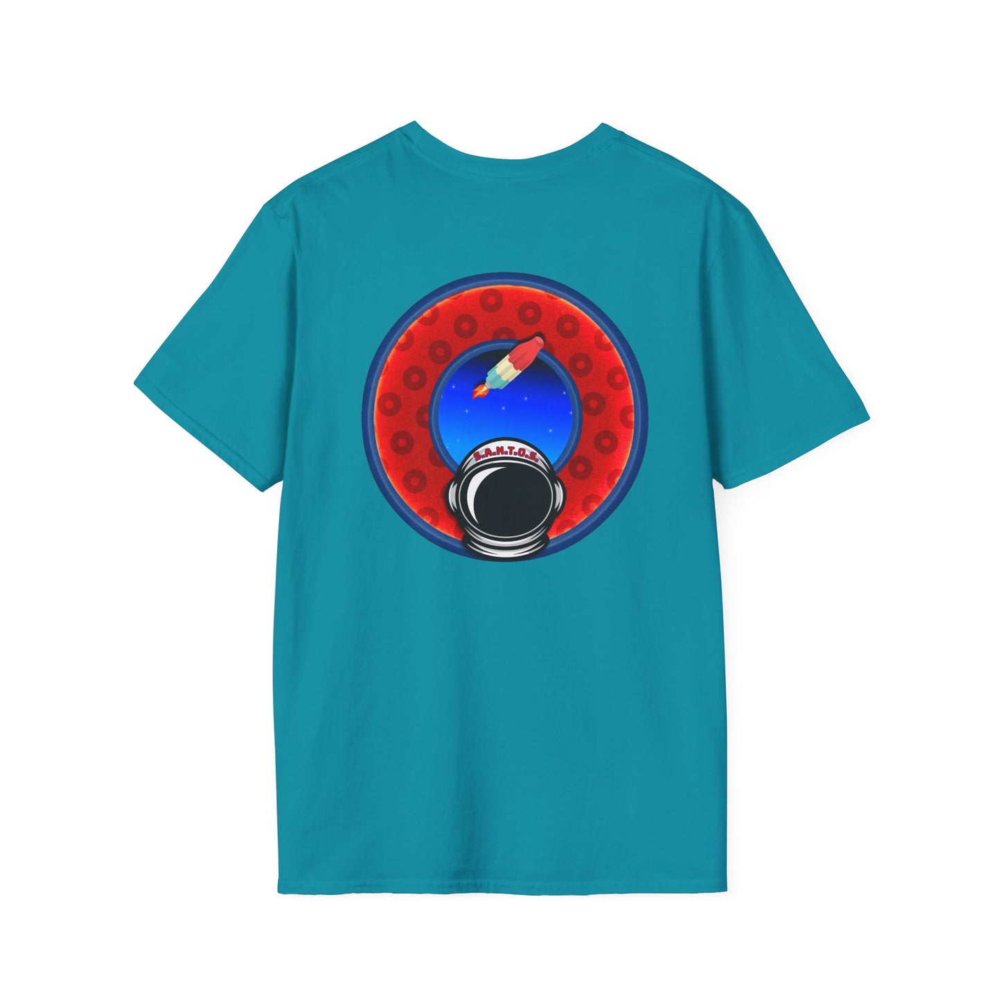 Classic Donut Tee - Unisex Soft-Style - "This is What Donuts Smell Like in Space - YEMSG Donut" - red/blue widemouthed paradox donut
