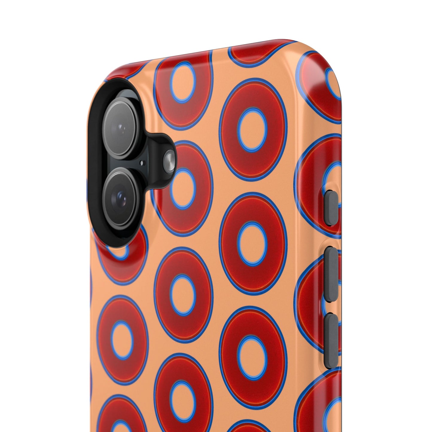 Impact-Resistant Lumpy Donut Case - red vivid donut print w/peach background