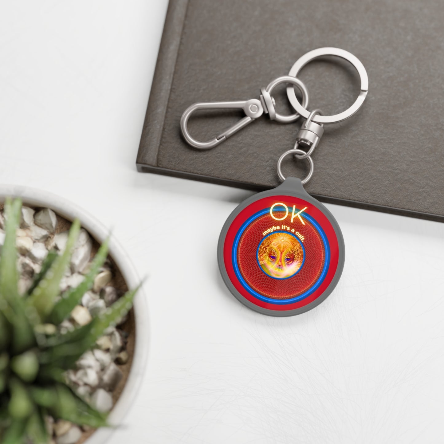 Lumpy Donut Keychain - "Conjurers of Awesome" - series 1.0 - variant 1 - "okay... " red rustic donut